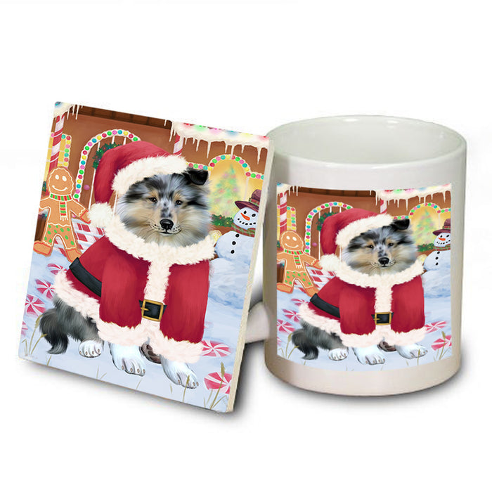Christmas Gingerbread House Candyfest Rough Collie Dog Mug and Coaster Set MUC56510