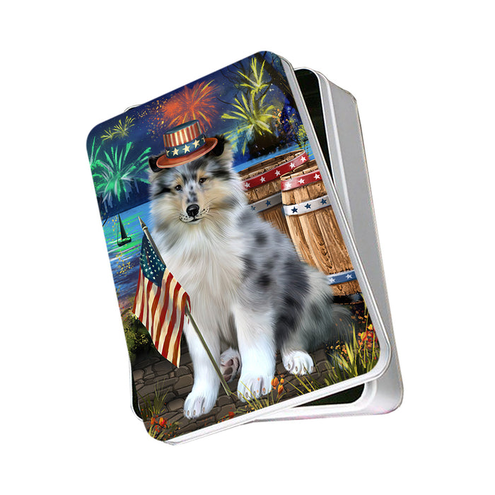 4th of July Independence Day Firework Rough Collie Dog Photo Storage Tin PITN54007