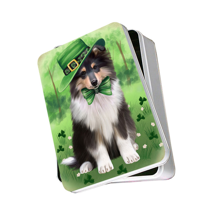 St. Patricks Day Irish Portrait Rough Collie Dog Photo Storage Tin PITN56973