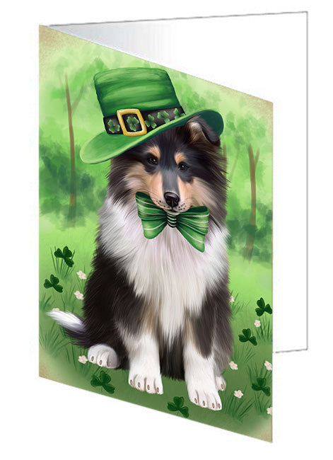 St. Patricks Day Irish Portrait Rough Collie Dog Handmade Artwork Assorted Pets Greeting Cards and Note Cards with Envelopes for All Occasions and Holiday Seasons GCD76604