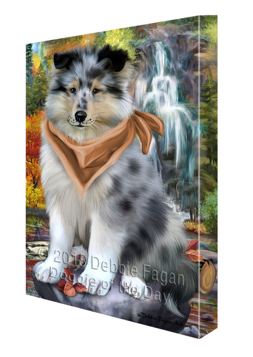 Scenic Waterfall Rough Collie Dog Canvas Print Wall Art Décor CVS111104