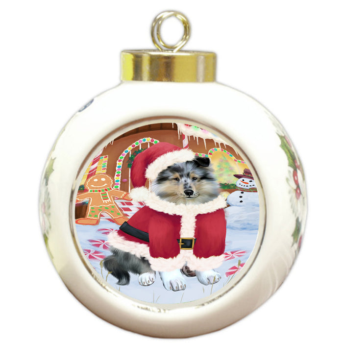 Christmas Gingerbread House Candyfest Rough Collie Dog Round Ball Christmas Ornament RBPOR56874
