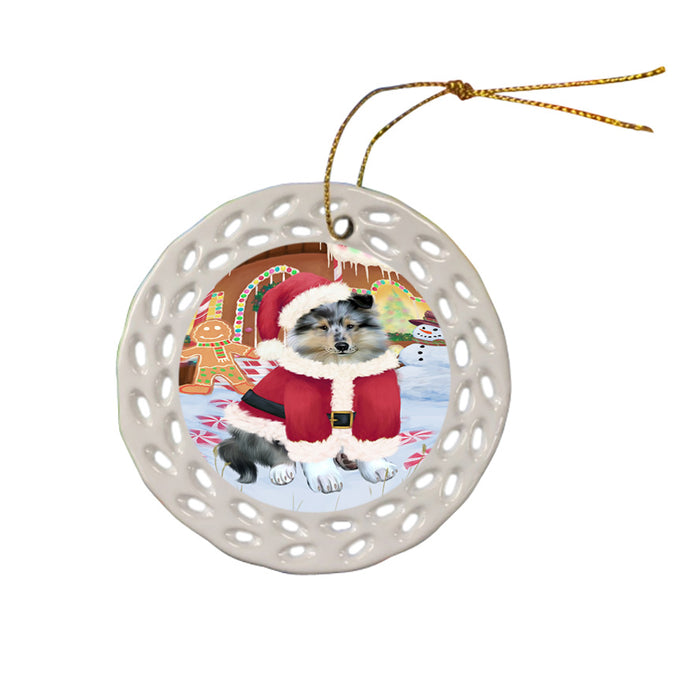 Christmas Gingerbread House Candyfest Rough Collie Dog Ceramic Doily Ornament DPOR56874