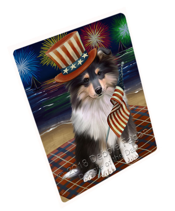 4th of July Independence Day Firework Rough Collie Dog Large Refrigerator / Dishwasher Magnet RMAG104100