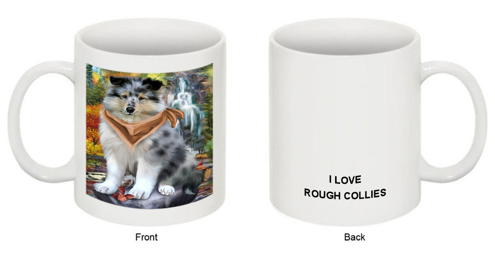 Scenic Waterfall Rough Collie Dog Coffee Mug MUG50076
