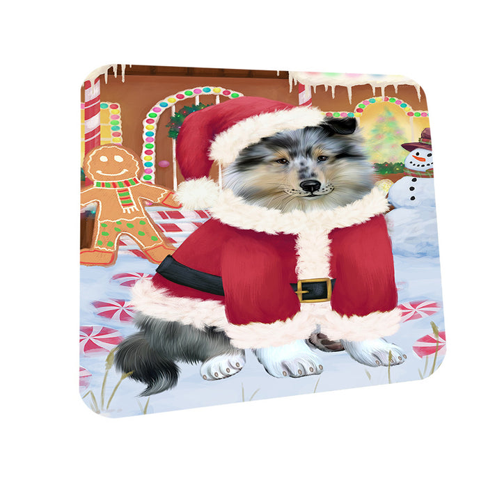 Christmas Gingerbread House Candyfest Rough Collie Dog Coasters Set of 4 CST56476