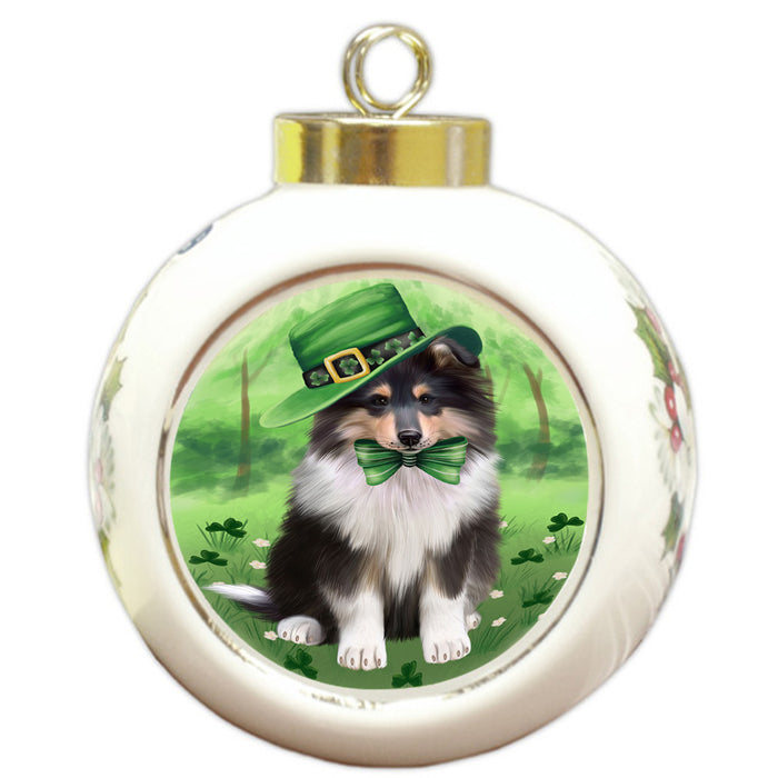 St. Patricks Day Irish Portrait Rough Collie Dog Round Ball Christmas Ornament RBPOR58157