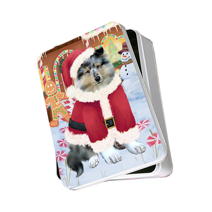 Christmas Gingerbread House Candyfest Rough Collie Dog Photo Storage Tin PITN56461
