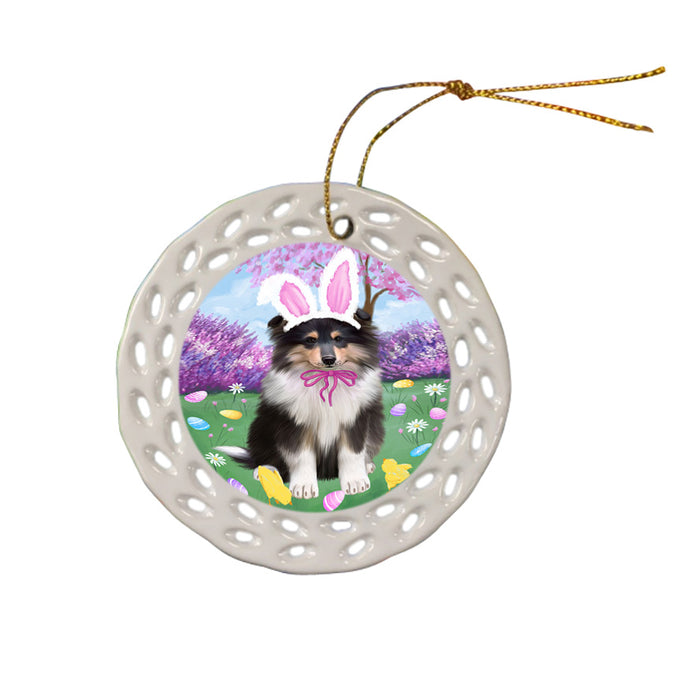 Easter Holiday Rough Collie Dog Ceramic Doily Ornament DPOR57327