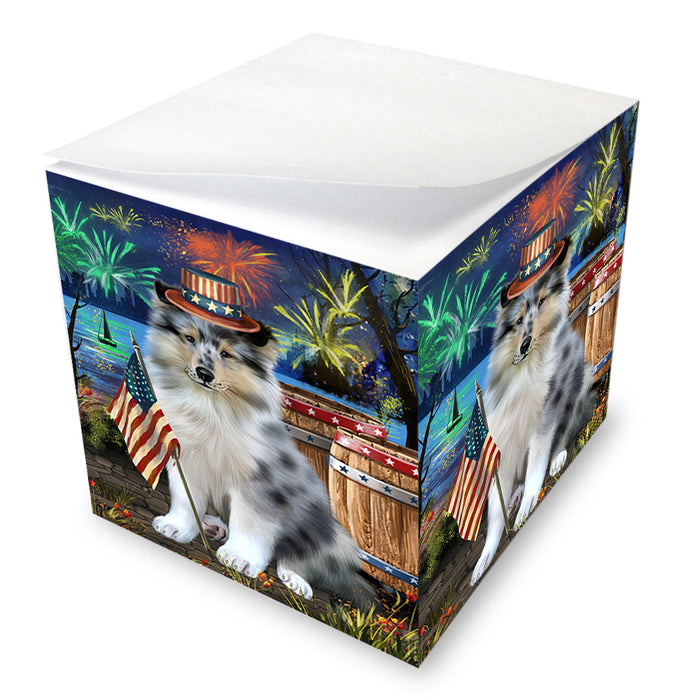 4th of July Independence Day Firework Rough Collie Dog Note Cube NOC55710