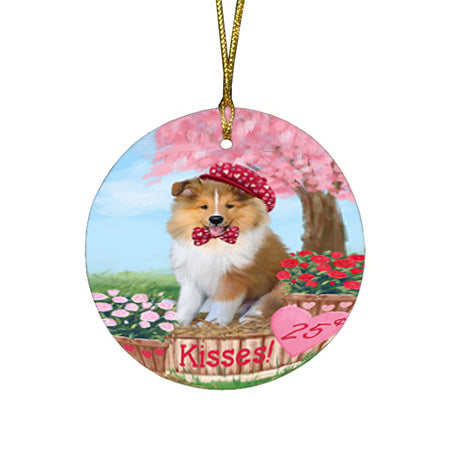 Rosie 25 Cent Kisses Rough Collie Dog Round Flat Christmas Ornament RFPOR56365