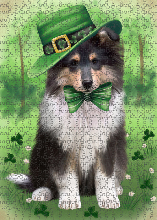 St. Patricks Day Irish Portrait Rough Collie Dog Portrait Jigsaw Puzzle for Adults Animal Interlocking Puzzle Game Unique Gift for Dog Lover's with Metal Tin Box PZL073