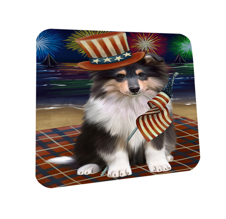 4th of July Independence Day Firework Rough Collie Dog Coasters Set of 4 CST56802