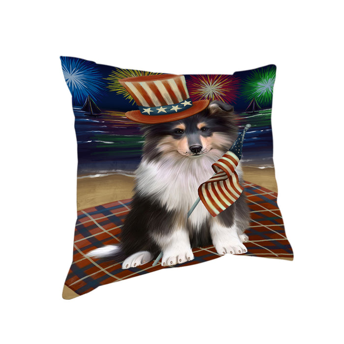 4th of July Independence Day Firework Rough Collie Dog Pillow PIL82180