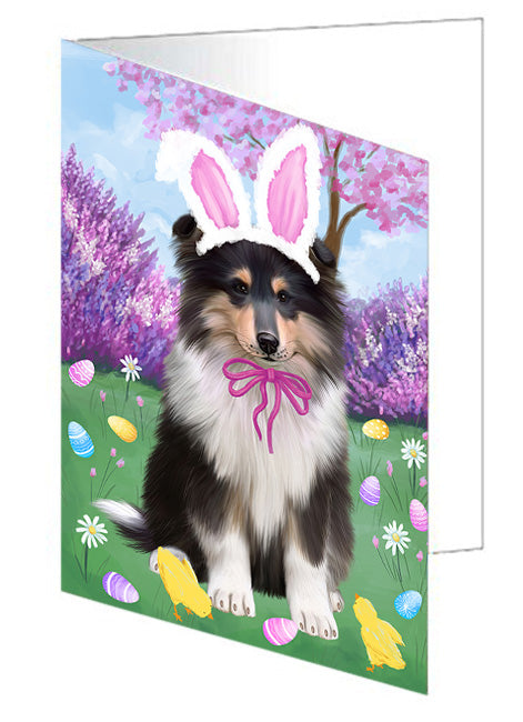 Easter Holiday Rough Collie Dog Handmade Artwork Assorted Pets Greeting Cards and Note Cards with Envelopes for All Occasions and Holiday Seasons GCD76292