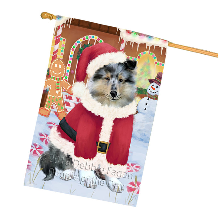 Christmas Gingerbread House Candyfest Rough Collie Dog House Flag FLG57202