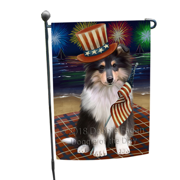4th of July Independence Day Firework Rough Collie Dog Garden Flag GFLG57600