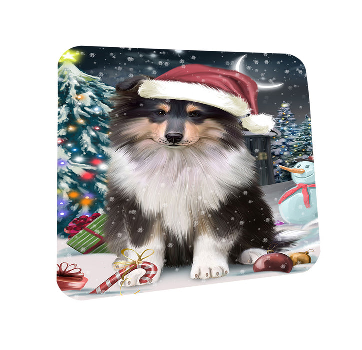 Have a Holly Jolly Christmas Happy Holidays Rough Collie Dog Coasters Set of 4 CST54205