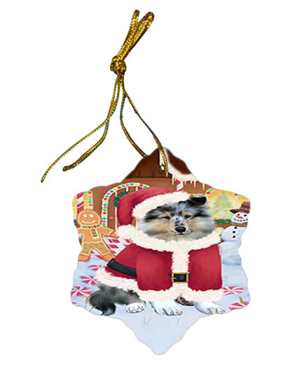Christmas Gingerbread House Candyfest Rough Collie Dog Star Porcelain Ornament SPOR56874