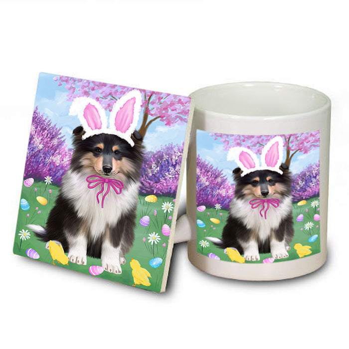 Easter Holiday Rough Collie Dog Mug and Coaster Set MUC56918