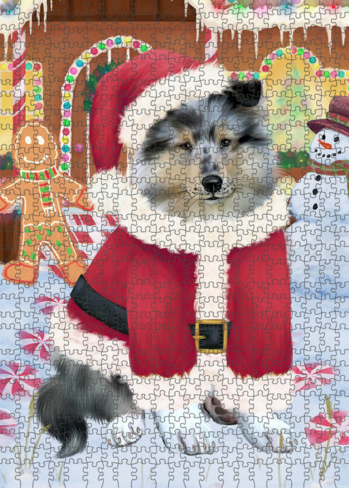 Christmas Gingerbread House Candyfest Rough Collie Dog Puzzle with Photo Tin PUZL94272