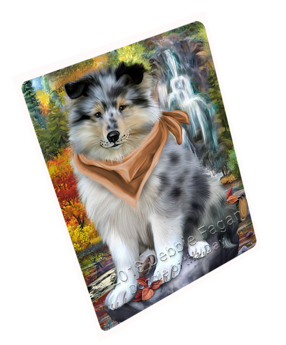 Scenic Waterfall Rough Collie Dog Large Refrigerator / Dishwasher Magnet RMAG89718