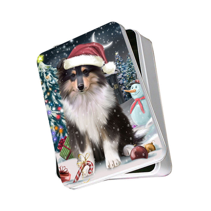 Have a Holly Jolly Christmas Happy Holidays Rough Collie Dog Photo Storage Tin PITN54190