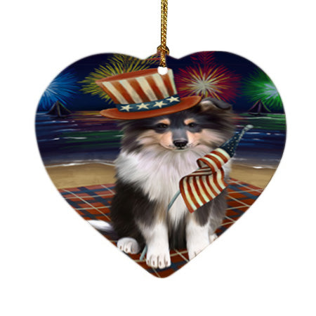 4th of July Independence Day Firework Rough Collie Dog Heart Christmas Ornament HPOR57245