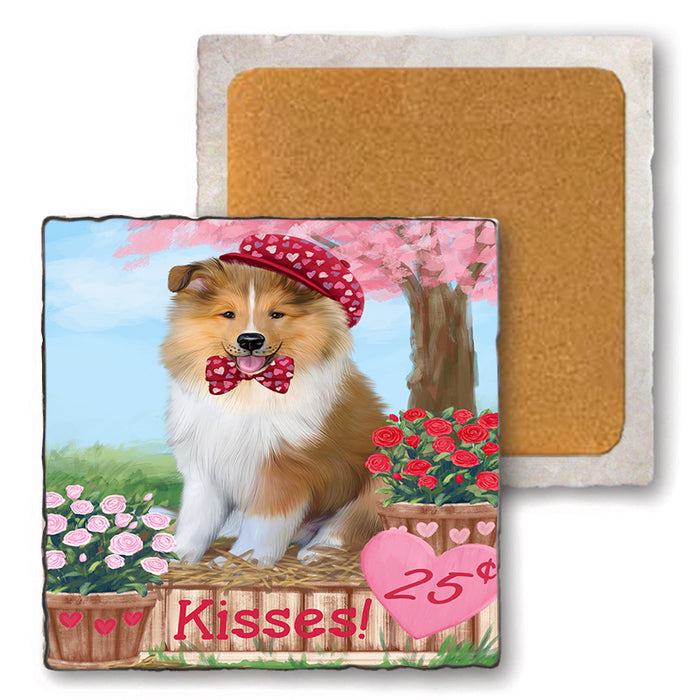 Rosie 25 Cent Kisses Rough Collie Dog Set of 4 Natural Stone Marble Tile Coasters MCST51009