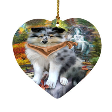 Scenic Waterfall Rough Collie Dog Heart Christmas Ornament HPOR54806