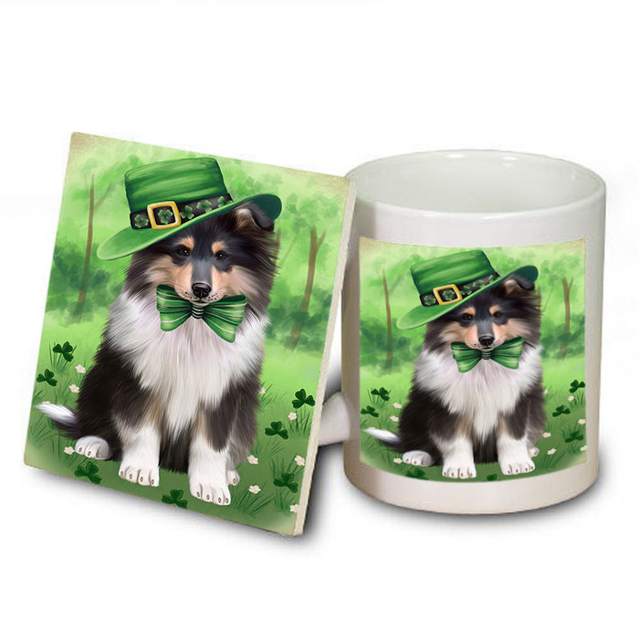 St. Patricks Day Irish Portrait Rough Collie Dog Mug and Coaster Set MUC57022