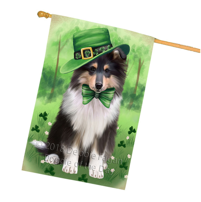 St. Patricks Day Irish Portrait Rough Collie Dog House Flag FLG65054