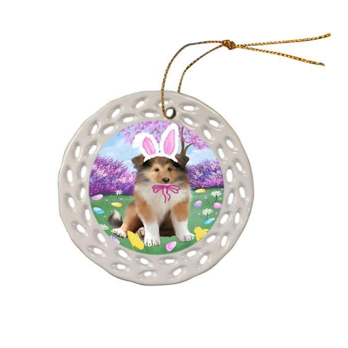 Easter Holiday Rough Collie Dog Ceramic Doily Ornament DPOR57328
