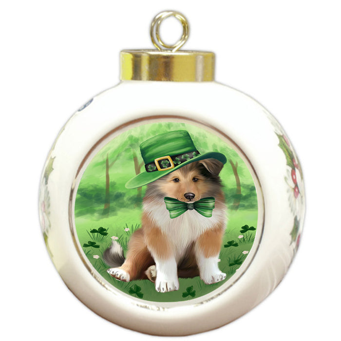 St. Patricks Day Irish Portrait Rough Collie Dog Round Ball Christmas Ornament RBPOR58158