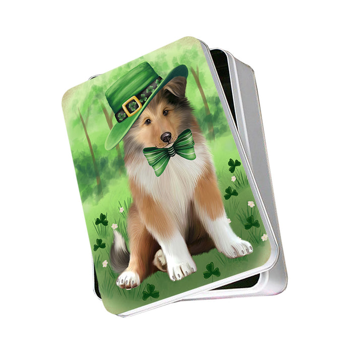 St. Patricks Day Irish Portrait Rough Collie Dog Photo Storage Tin PITN56974
