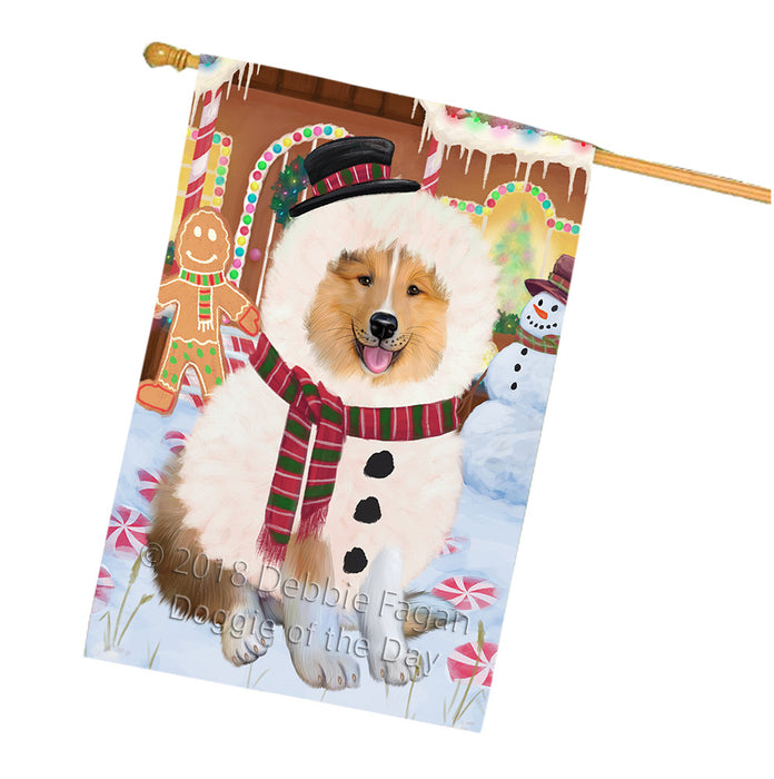 Christmas Gingerbread House Candyfest Rough Collie Dog House Flag FLG57203