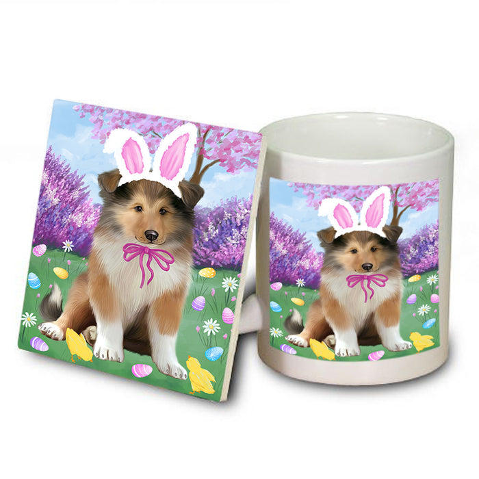 Easter Holiday Rough Collie Dog Mug and Coaster Set MUC56919