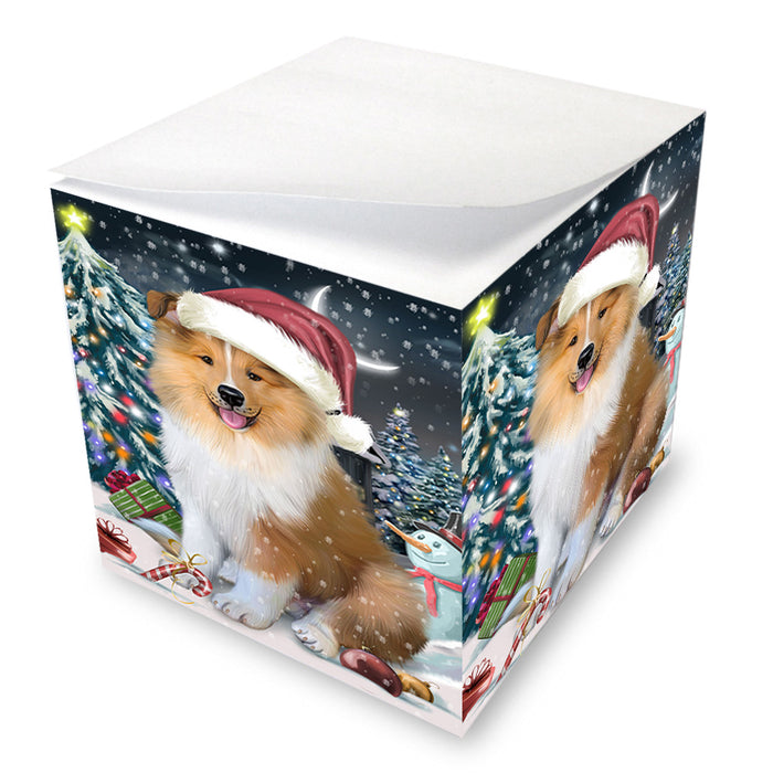 Have a Holly Jolly Christmas Happy Holidays Rough Collie Dog Note Cube NOC55894