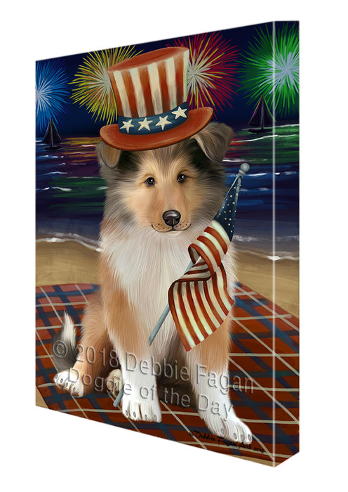4th of July Independence Day Firework Rough Collie Dog Canvas Print Wall Art Décor CVS134981