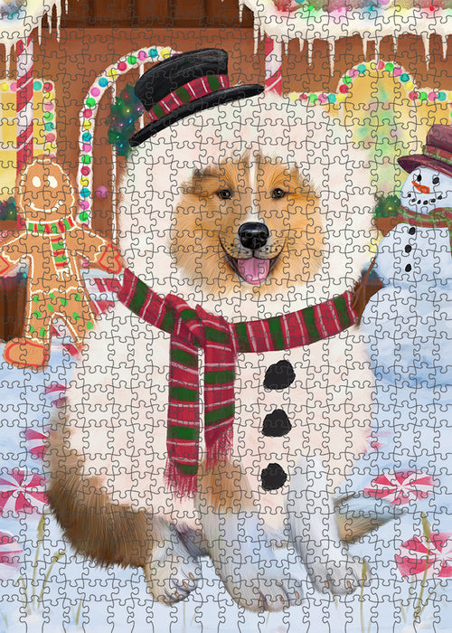 Christmas Gingerbread House Candyfest Rough Collie Dog Puzzle with Photo Tin PUZL94276