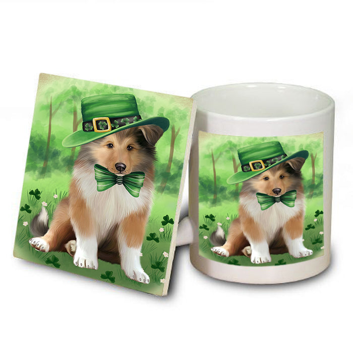 St. Patricks Day Irish Portrait Rough Collie Dog Mug and Coaster Set MUC57023