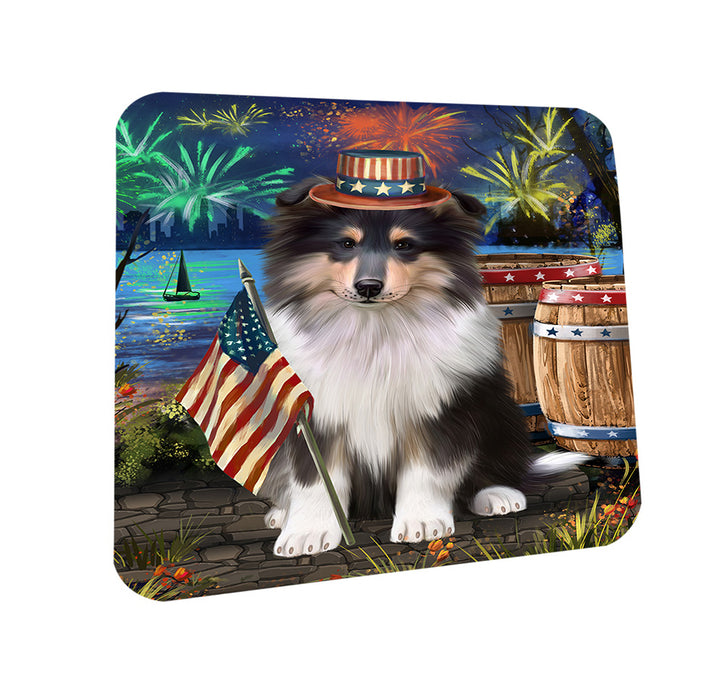 4th of July Independence Day Firework Rough Collie Dog Coasters Set of 4 CST54023
