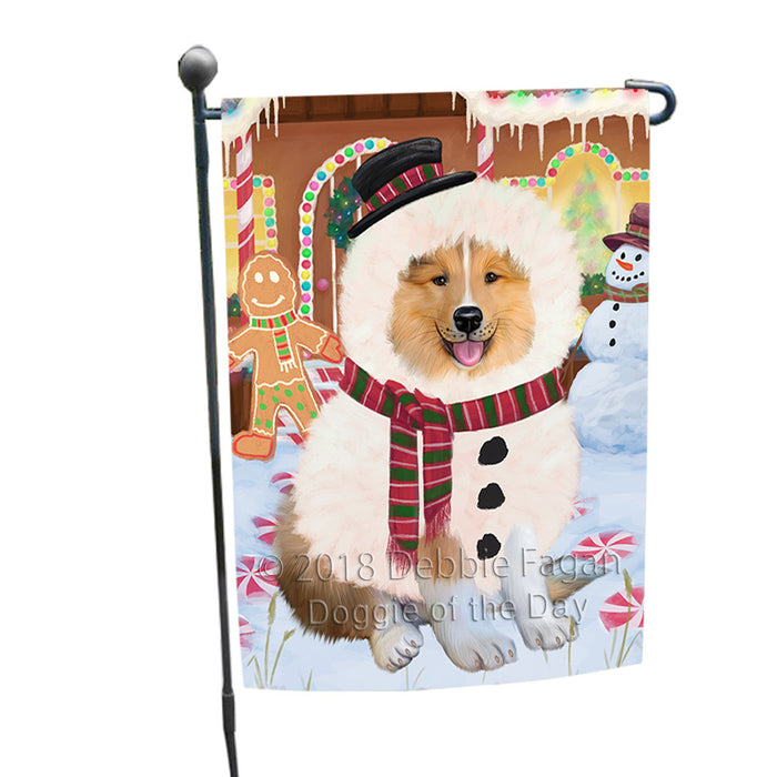 Christmas Gingerbread House Candyfest Rough Collie Dog Garden Flag GFLG57147