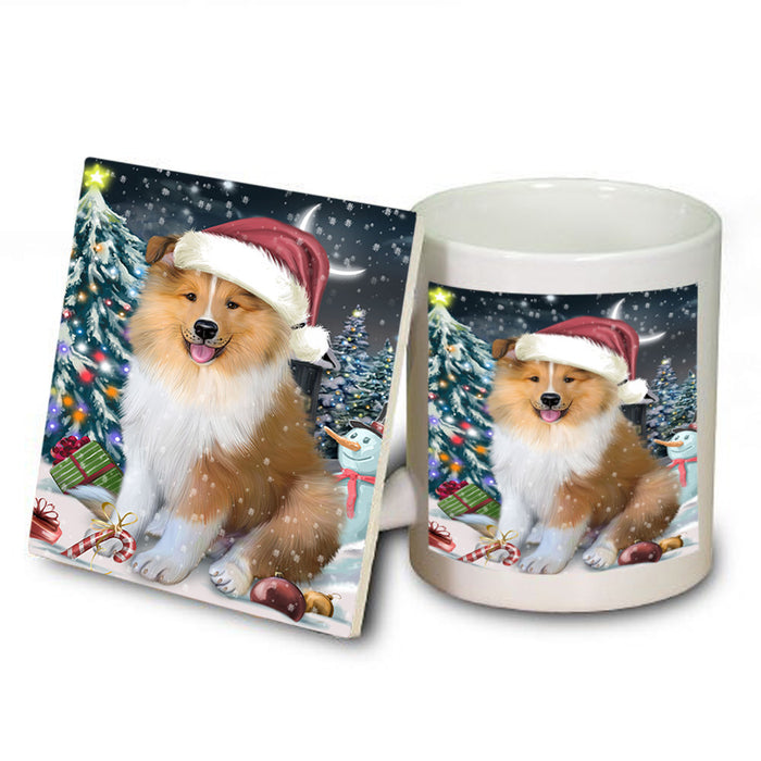 Have a Holly Jolly Christmas Happy Holidays Rough Collie Dog Mug and Coaster Set MUC54240