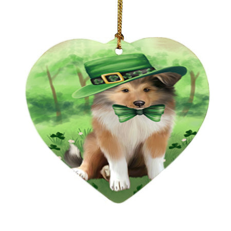 St. Patricks Day Irish Portrait Rough Collie Dog Heart Christmas Ornament HPOR57971