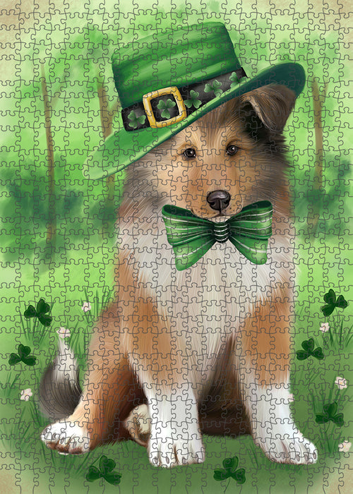 St. Patricks Day Irish Portrait Rough Collie Dog Portrait Jigsaw Puzzle for Adults Animal Interlocking Puzzle Game Unique Gift for Dog Lover's with Metal Tin Box PZL074