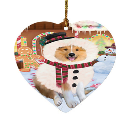 Christmas Gingerbread House Candyfest Rough Collie Dog Heart Christmas Ornament HPOR56875