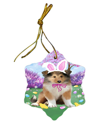 Easter Holiday Rough Collie Dog Star Porcelain Ornament SPOR57328