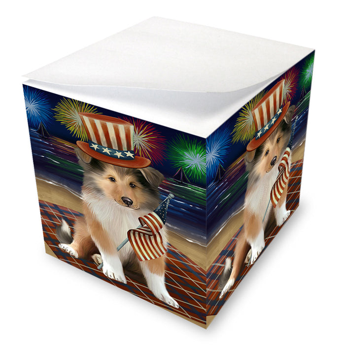 4th of July Independence Day Firework Rough Collie Dog Note Cube NOC54962