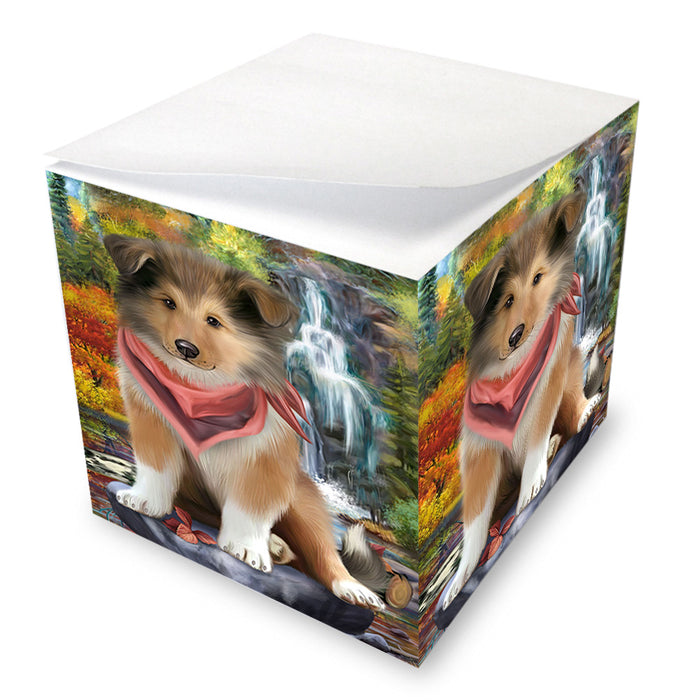 Scenic Waterfall Rough Collie Dog Note Cube NOC56325